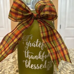 Green Mason Jar with Plaid Bow